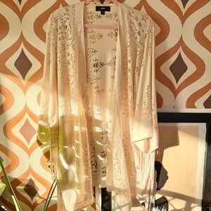 long cream cardigan with fringe detail